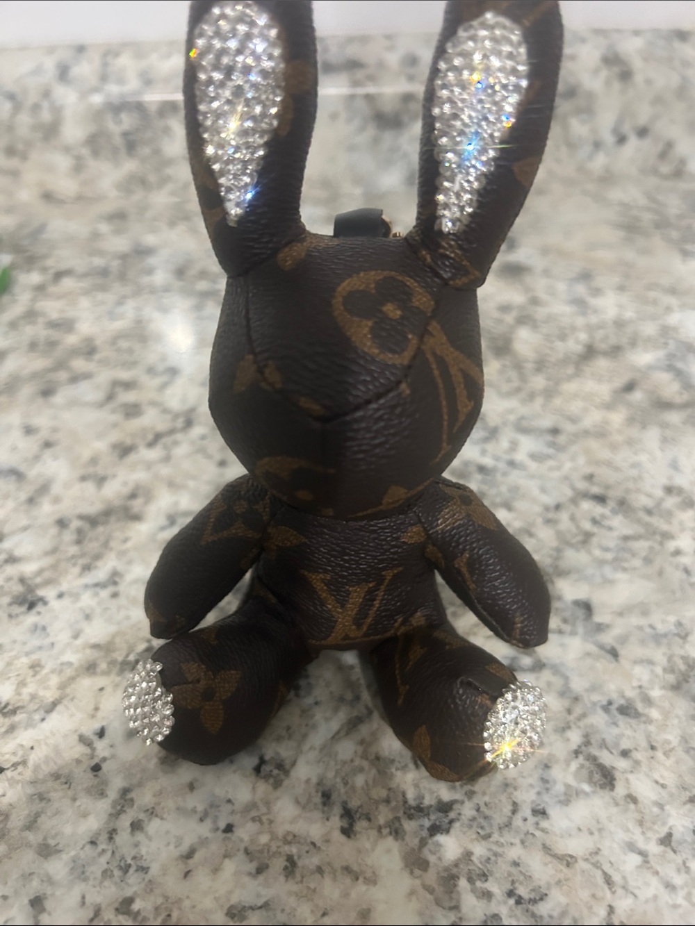 Designer inspired Monogram Bunny Figurine in Brown. Keychain /bag charm